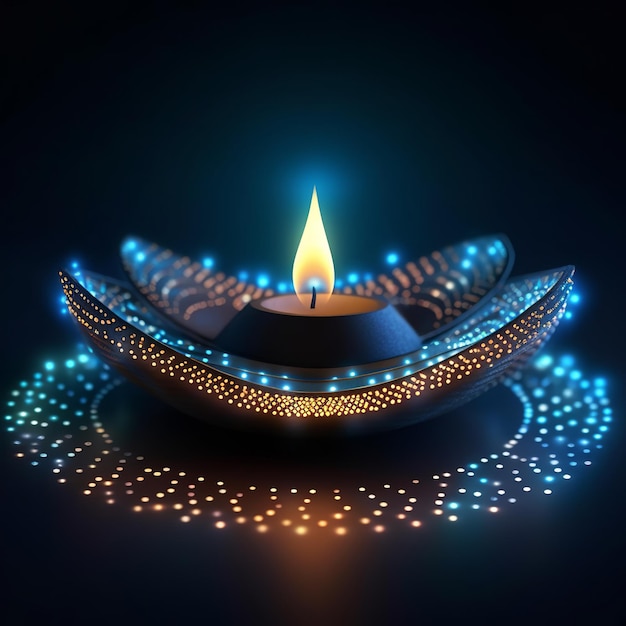 Happy Diwali Technologie polygonale Diwali Diya fond Low poly bleu