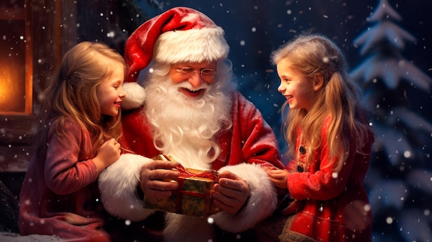 Photo happy family and children in santa claus hats with christmas tree and gift boxes happy family christmas holiday celebration merry christmas happy new year