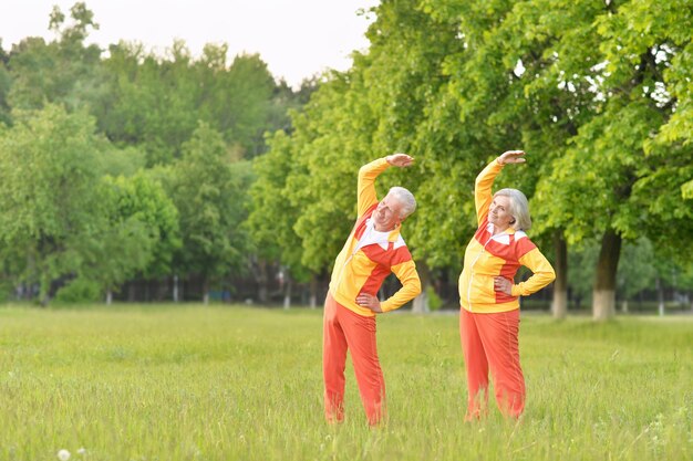 Happy fit senior couple exerçant dans le parc