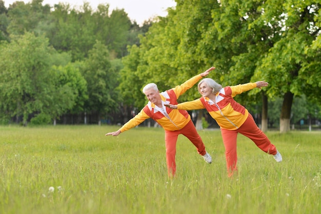 Happy fit senior couple exerçant dans le parc