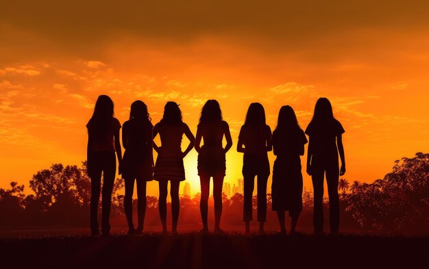 Happy Friendship Day silhouettes heure d'or coucher de soleil