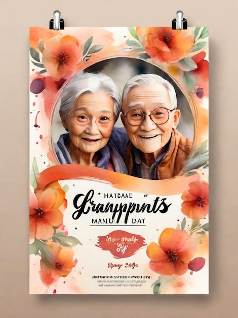 Photo happy grandparent day concept couple romantique âgé amoureux montrant de l'affection l'un pour l'autre peut être utilisé comme carte de vœux flyer affiche bannière pour l'impression t-shirt vecteur plat