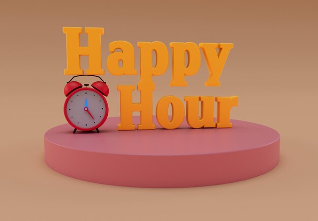 Happy Hour rendu 3d de l'happy hour au bar lettrage minimal avec réveil