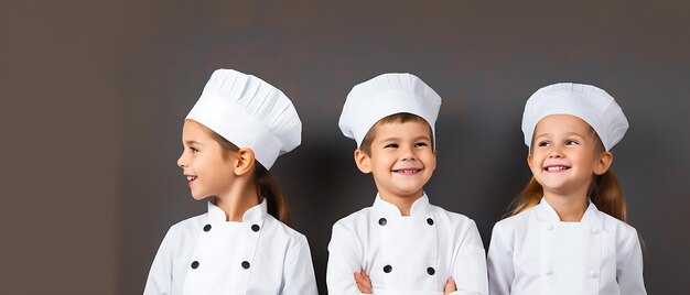 Photo happy kid chef cuisinier cap backgroud avec espace de copie