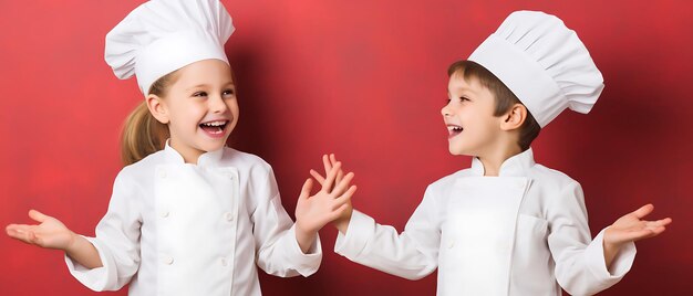 Photo happy kid chef cuisinier cap backgroud avec espace de copie