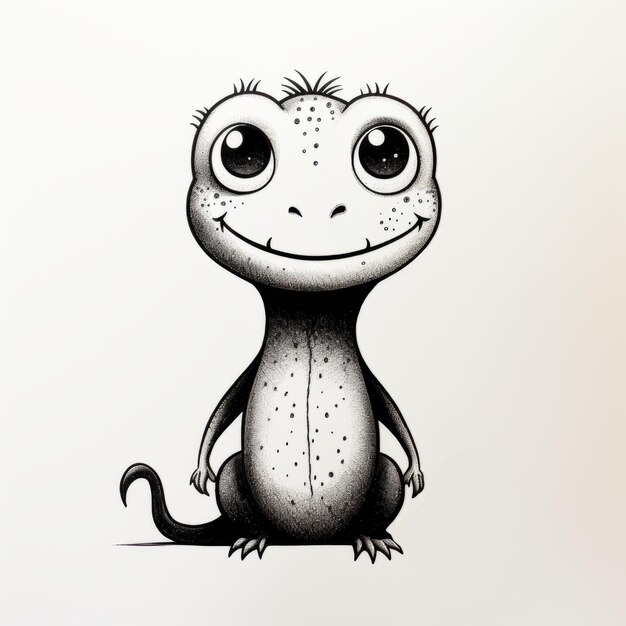 Photo happy lizard dessin à l'encre monochrome mignon pour les enfants