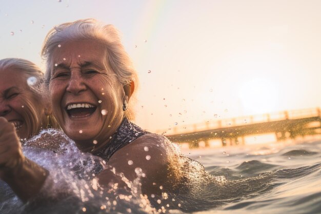 Happy Senior Gay Couple Swimming at LGBTQ Pride Parade à Tel Aviv ISRAËL