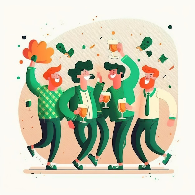 Happy St Patrick's Day illustration shamrock feuilles chope de bière et chapeau