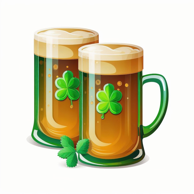 Happy St Patrick's Day illustration shamrock feuilles chope de bière et chapeau