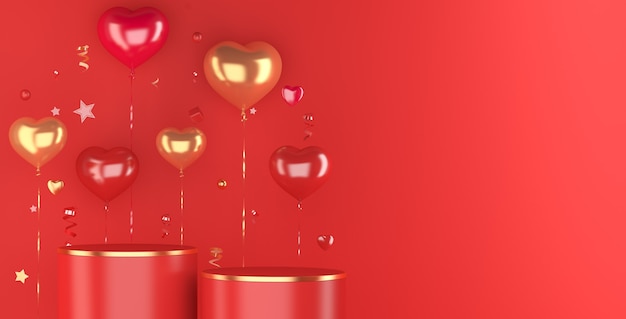 Happy valentines day décoration affichage podium avec ballon en forme de coeur