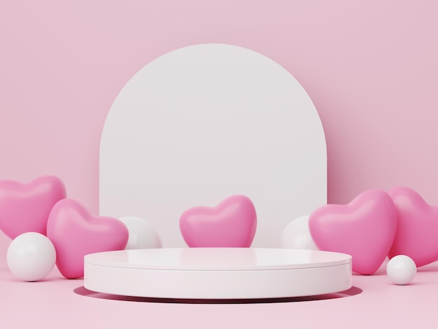 Happy valentines day podium rose pastel et coeur rose pour le rendu 3d du produit