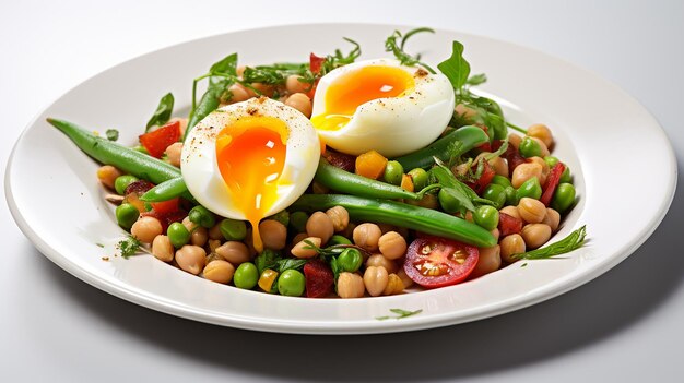 Photo haricots aux légumes et oeuf dur sur une assiette