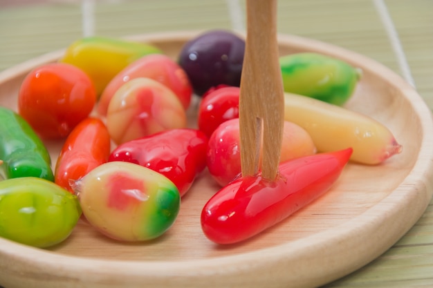 Haricots mungo en forme de fruits en gelée