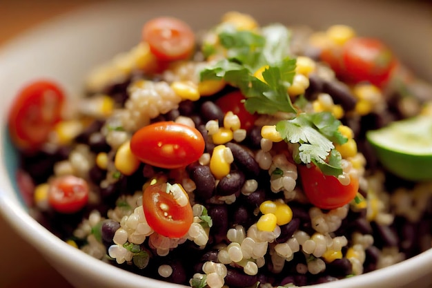 Haricots noirs brillants dans une salade de quinoa végétarienne saine