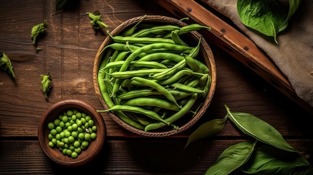 Haricots sur une table en bois