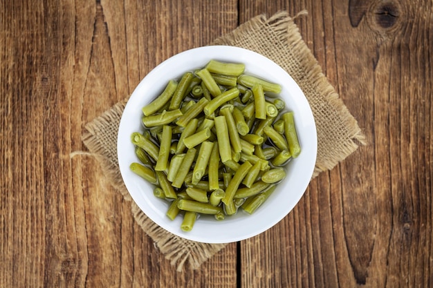 Haricots verts en conserve closeup shot selective focus