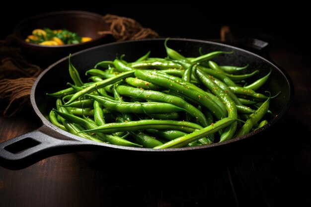 Haricots verts dans une poêle IA générative