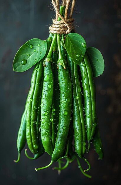 Des haricots verts sur un fond sombre