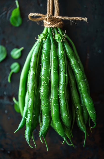 Des haricots verts sur un fond sombre