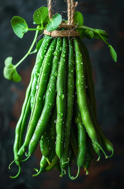 Des haricots verts sur un fond sombre