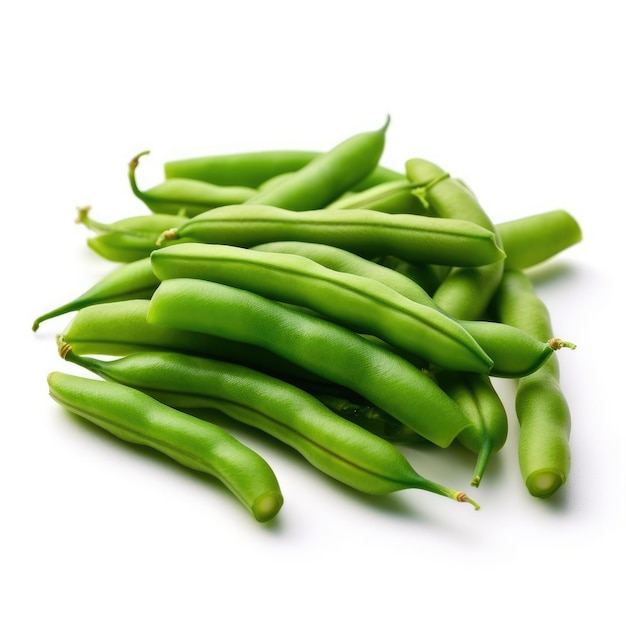 Haricots verts isolés sur fond blanc AI générative