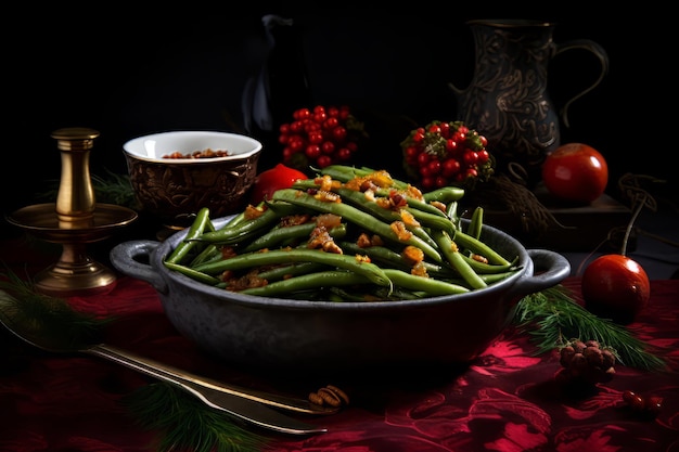 Haricots verts mijotés avec harissa et cumin