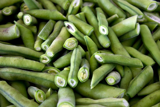 Photo haricots verts en tranches gros plan.