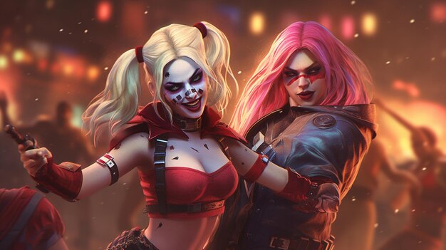 Harley Quinn est en train de se battre contre UHD 8k Generative Ai