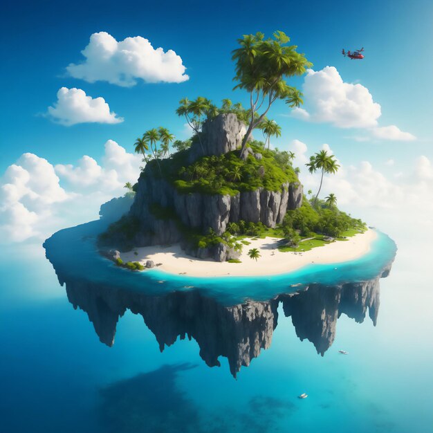 Photo l'harmonie des arbres de l'île sous le ciel bleu et le bonheur de l'océan