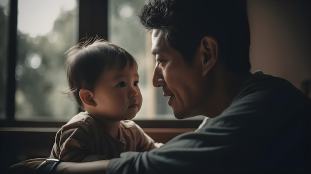 Photo harmonie heureuse image harmonieuse d'un père et d'un enfant s'harmonisant dans l'amour et la joie