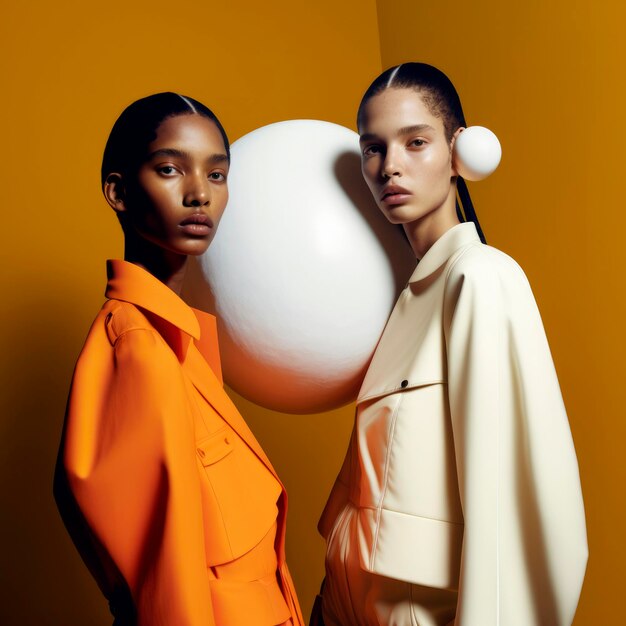 Harmony of Diversity Les mannequins grande taille embrassent des ballons colorés dans des tenues orange et blanches