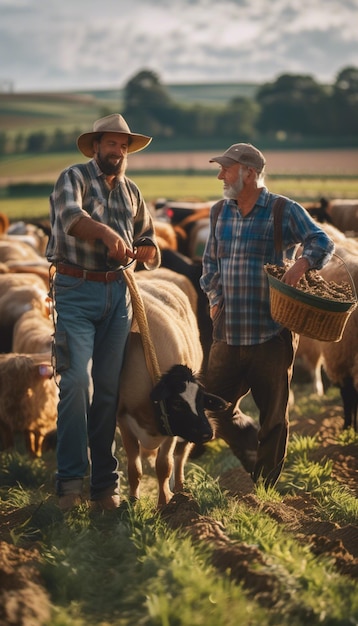 Harmony sur les portraits de fermiers avec des animaux