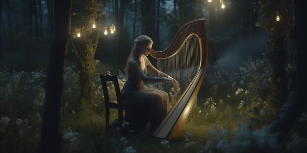 Photo harpe à l'intérieur de la salle de concert créée avec la technologie générative de l'ia