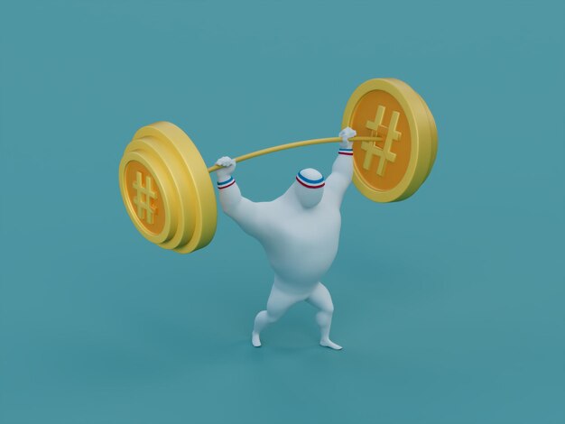 Hashtag Médias Sociaux Heavy Barbell Lift Personne Musclée Illustration 3D