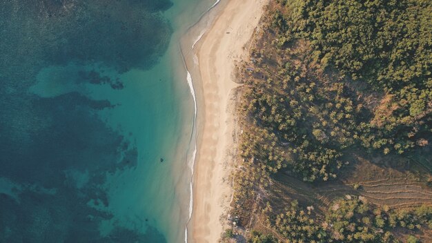 De haut en bas du paysage marin tropique à l'antenne de la plage de sable. Personne nature paysage de forêt tropicale verte