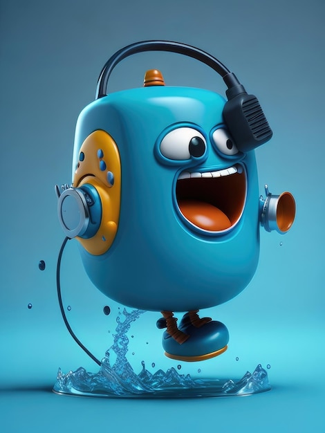 Haut-parleur de dessin animé avec aspiration et eau rebondissant du son