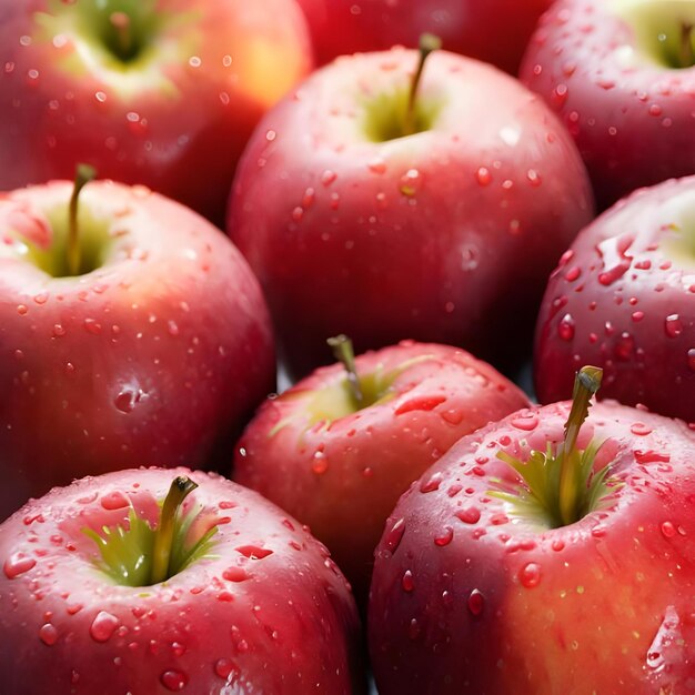 En haut, des pommes rouges fraîches mûres avec des gouttes d'eau 2