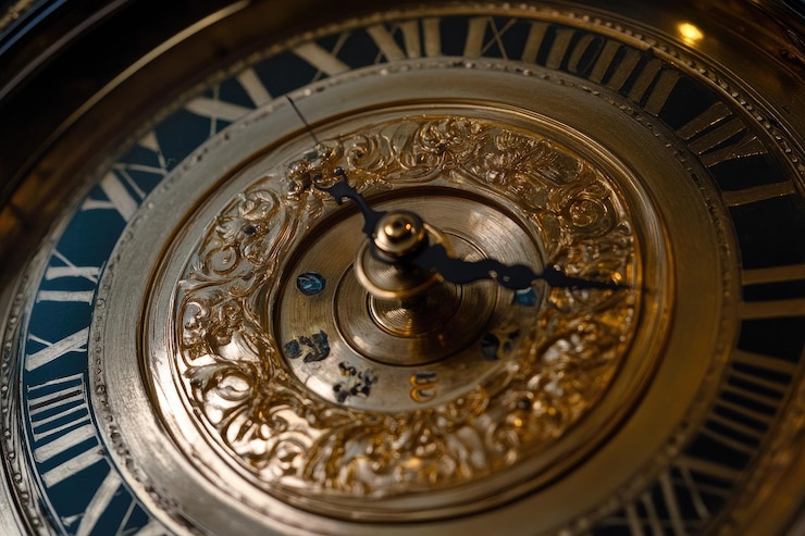 Photo haute résolution de l'horloge fond vintage spirale haut détail 8k