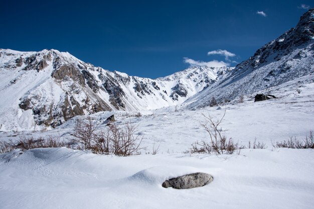 De hautes montagnes sous la neige en hiver