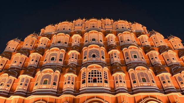 Photo hawa mahal magnifiquement illuminé la nuit le temple des vents inde