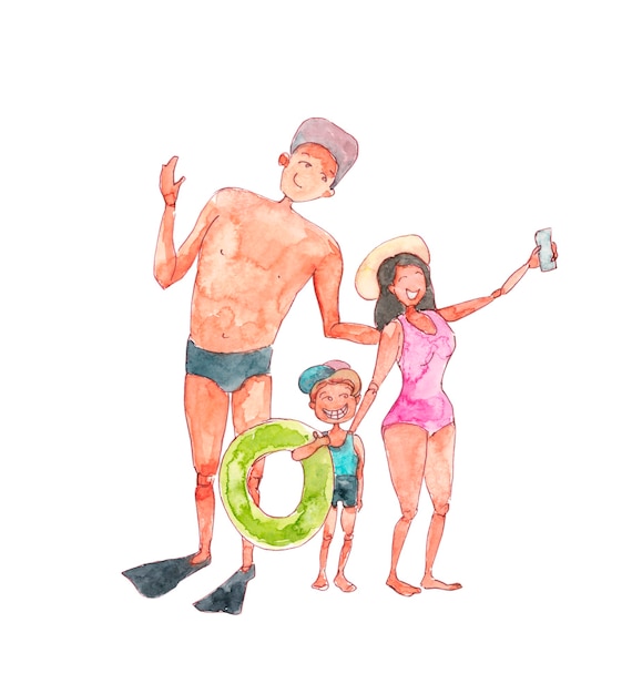 Héhé, prendre selfie en vacances mer illustration