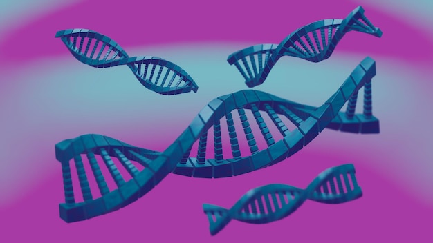 Hélice d'ADN abstraite avec des éléments hexagonaux sur un fond holographique mélangeant biologie et design futuriste