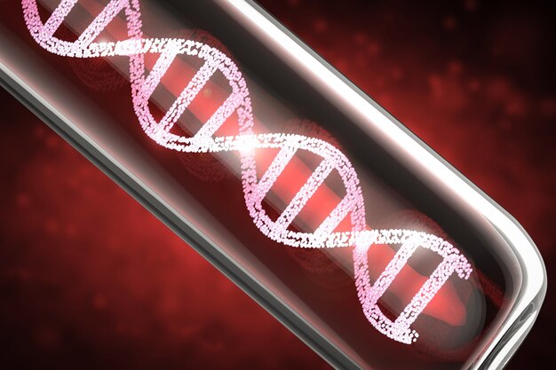 Hélice d'adn rouge de rendu 3D dans le tube à essai