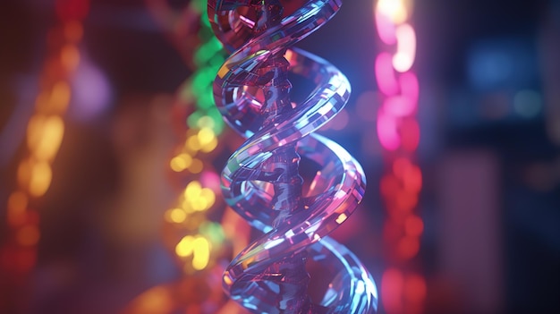 Hélice de molécule d'ADN 3d bleu et violet abstrait Style de cadre néon abstrait AI générative