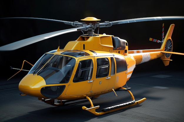 Hélicoptère d'affaires civile jaune sur fond sombre généré par l'IA