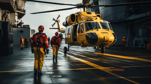 Photo un hélicoptère atterrissant sur le pont d'un navire