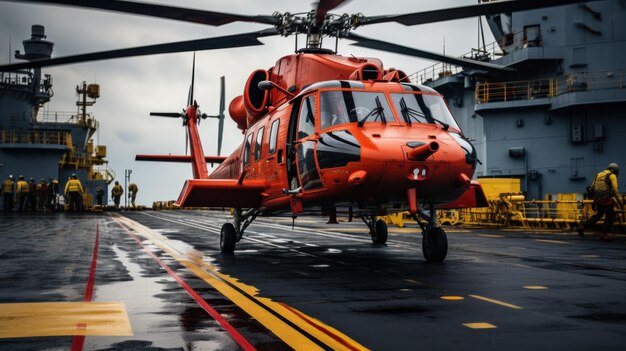 Un hélicoptère atterrissant sur le pont d'un navire