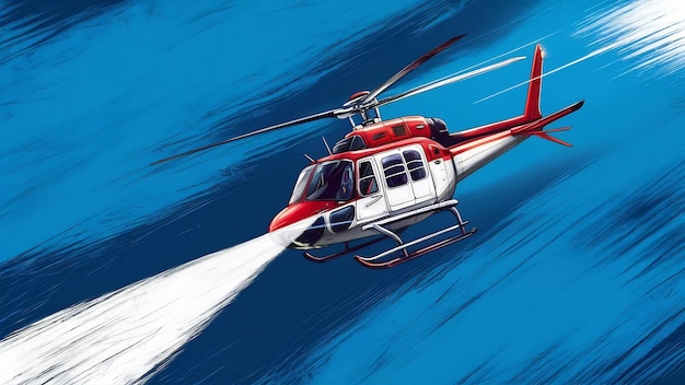 Photo hélicoptère avec couleur rouge et blanche vole dans le ciel
