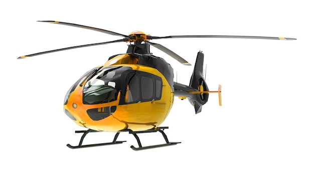 Hélicoptère jaune isolé sur fond blanc 3d illustration