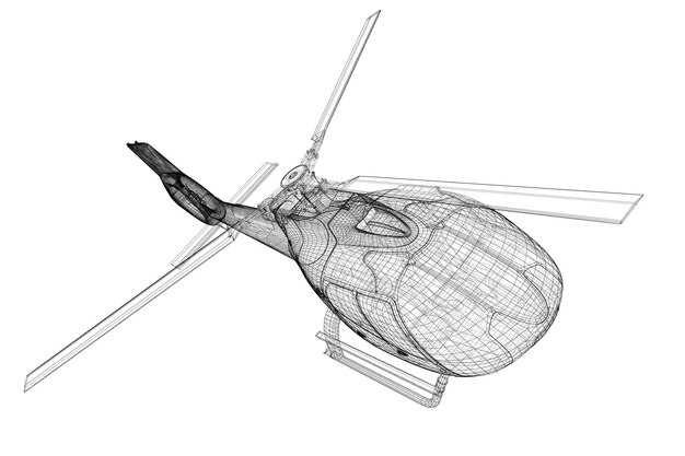 Hélicoptère, modèle 3D, structure du corps, modèle filaire